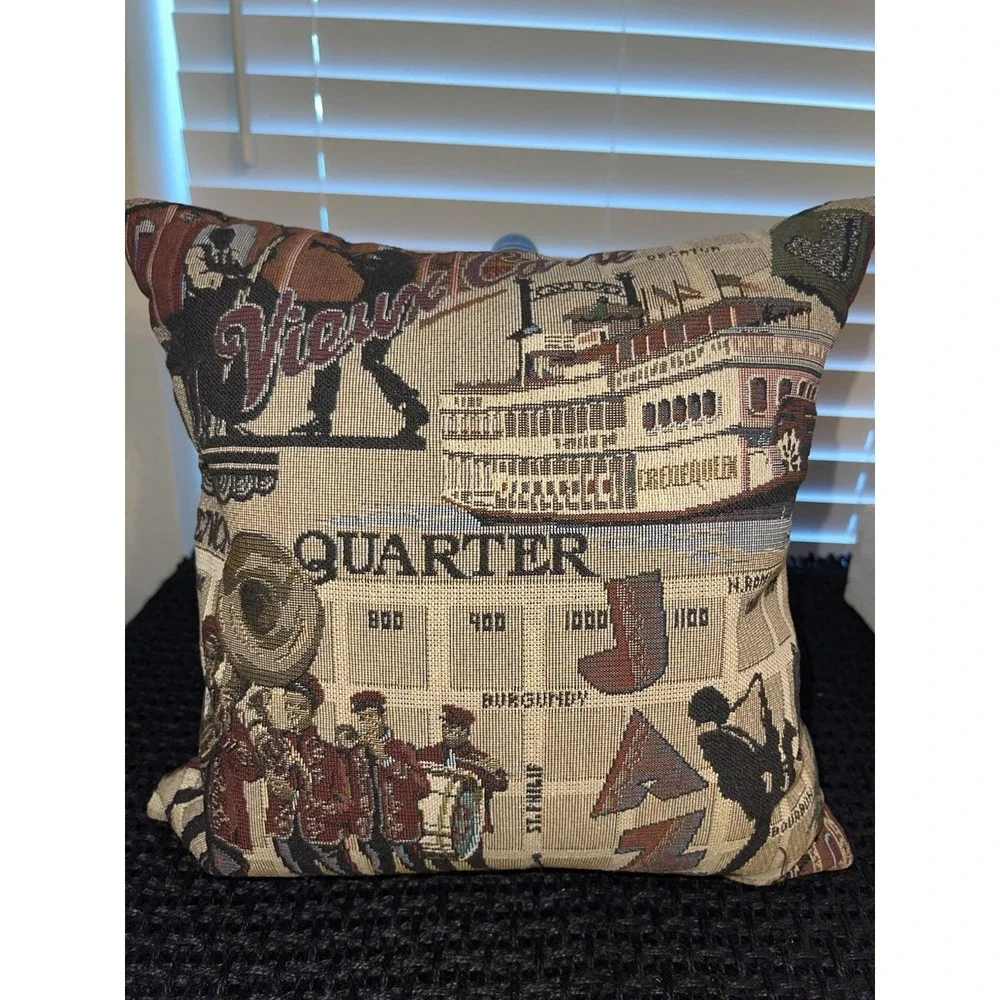 Vintage New Orleans Jazz Themed Tapestry Pillows - Set Of‎ 2